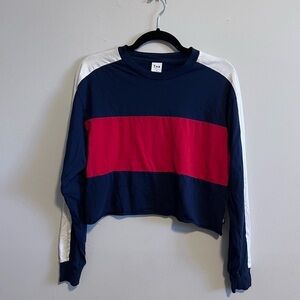 TNA Colour-block Long Sleeve Crop - Small in Blue / Red and White